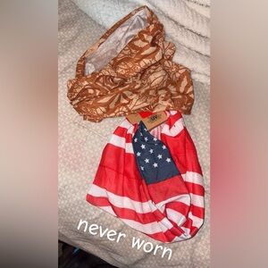 American Flag and Brown Patterned Scarves